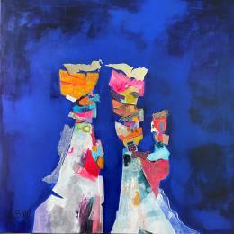 Painting mon enfant, ma douceur  by Lau Blou | Painting Abstract Acrylic, Gluing, Gold leaf, Pastel Portrait