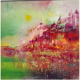 Painting C'était l'été là-bas by Levesque Emmanuelle | Painting Abstract Oil Architecture, Landscapes, Urban