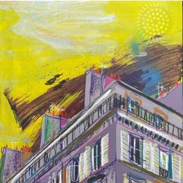 Painting D'un coup le ciel trouve son jaune by Anicet Olivier | Painting Figurative Acrylic, Pastel Architecture, Urban