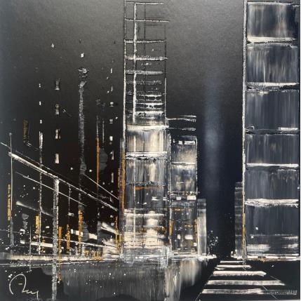 Peinture Escape par Rey Julien | Tableau Figuratif Feuille d'or, Laque Noir & blanc, Urbain