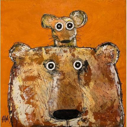 Peinture Souris sur l'ours par Maury Hervé | Tableau Art Singulier Animaux