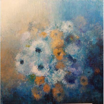 Peinture Du bleu floral par Rocco Sophie | Tableau Art Singulier Acrylique, Collage, Sable