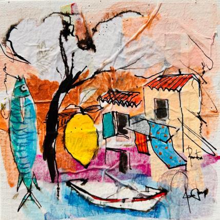 Peinture Joli citron par Colombo Cécile | Tableau Figuratif Acrylique, Aquarelle, Collage, Encre, Pastel Nature, Paysages, Scènes de vie