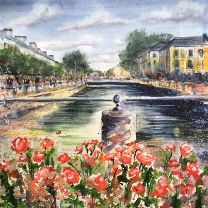 Peinture Troyes 189 Canal fleuri  par Hoffmann Elisabeth | Tableau Figuratif Aquarelle Urbain