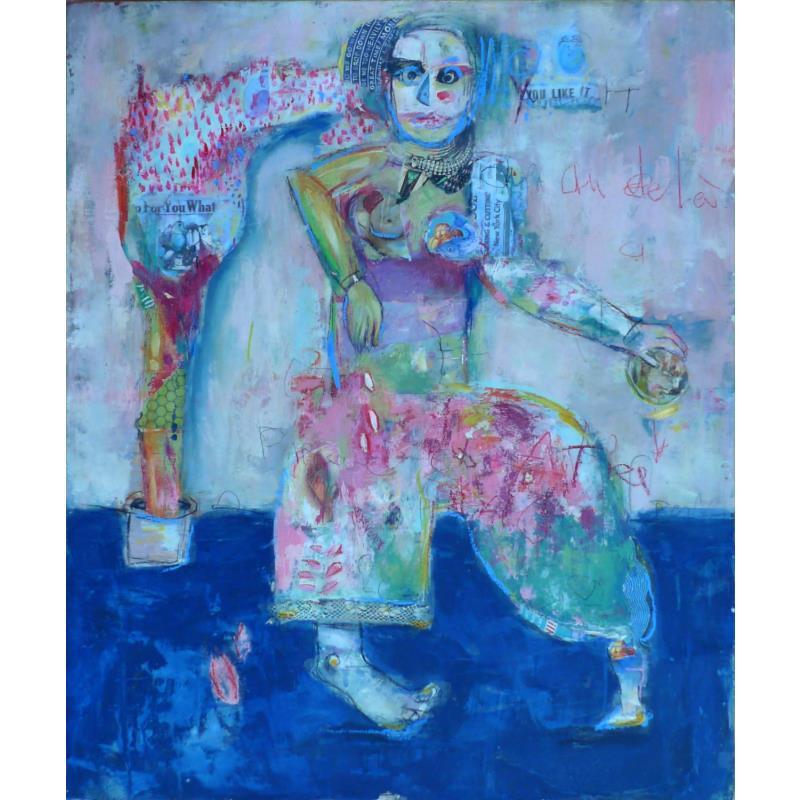 Peinture Au delà des fleurs par De Sousa Miguel | Tableau Art Singulier Acrylique, Collage Scènes de vie