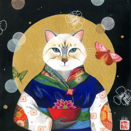 Peinture cérémonie du thé 2 par Rebeyre Catherine | Tableau Art naïf Acrylique, Carton