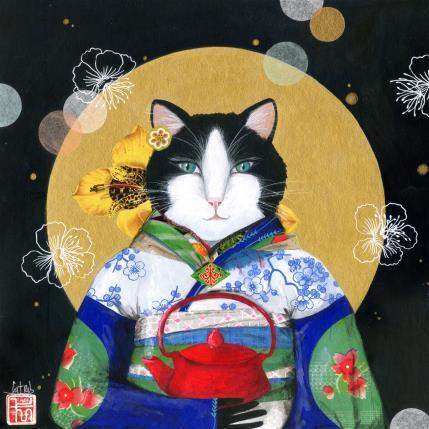 Peinture cérémonie du thé chez Kiyo 1 par Rebeyre Catherine | Tableau Art naïf Acrylique