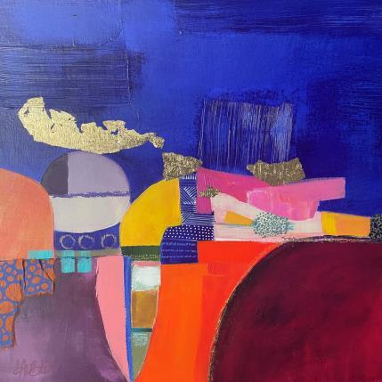 Peinture Les sources chaudes par Lau Blou | Tableau Abstrait Acrylique, Collage, Feuille d'or Minimaliste, Paysages