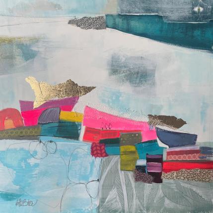 Peinture Lit de feuilles par Lau Blou | Tableau Abstrait Acrylique, Collage, Feuille d'or, Papier Paysages