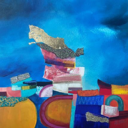 Peinture Protection de la terre par Lau Blou | Tableau Abstrait Acrylique, Collage, Feuille d'or, Papier Paysages
