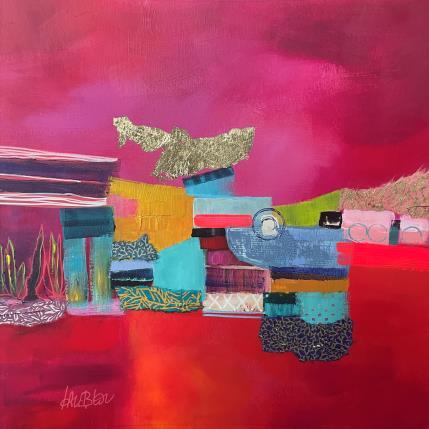 Painting Souvenir du jardin de Léa by Lau Blou | Painting Abstract Acrylic, Gluing, Gold leaf, Pastel Landscapes