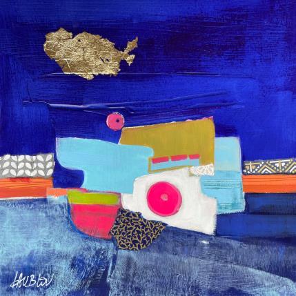 Peinture Instant nuit avec toi par Lau Blou | Tableau Abstrait Acrylique, Collage, Feuille d'or Paysages