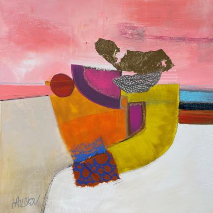 Peinture La rivière de l'énergie-1 par Lau Blou | Tableau Abstrait Acrylique, Collage, Feuille d'or Paysages