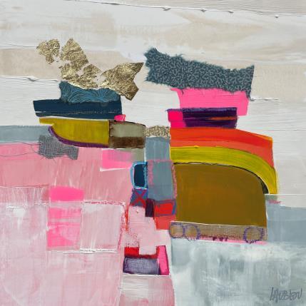 Peinture Dérive par Lau Blou | Tableau Abstrait Acrylique, Collage, Feuille d'or, Papier, Pastel Paysages