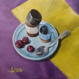 Gemälde Trois pots  von Parisotto Alice | Gemälde Figurativ Öl Natur, Schwarz & Weiß, Stillleben