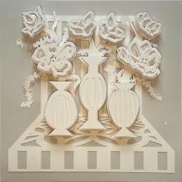 Painting Three Vases by Ryder Susan | Painting Figurative Paper Black & White, Nature, Still-life