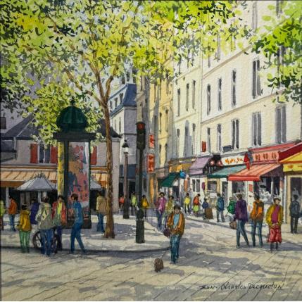 Peinture La rue St André des Arts, quartier latin par Decoudun Jean charles | Tableau Figuratif Aquarelle Urbain