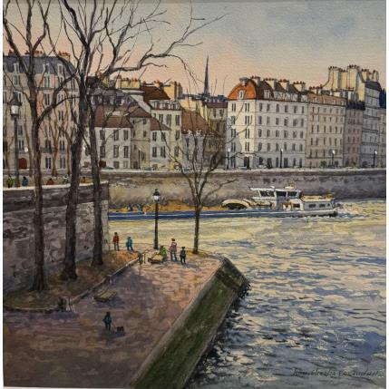 Peinture L'Île St Louis et l'Île de la Cité par Decoudun Jean charles | Tableau Figuratif Aquarelle Urbain