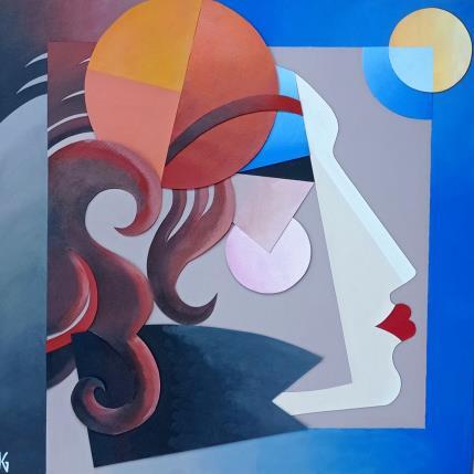 Peinture Au soleil par Gustavsen Karl | Tableau Figuratif Acrylique, Bois, Collage, Papier Mode, Portraits, Scènes de vie