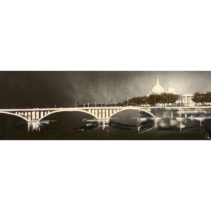 Peinture Rendez-vous lyonnais par Rey Julien | Tableau Figuratif Feuille d'or, Laque Noir & blanc, Urbain