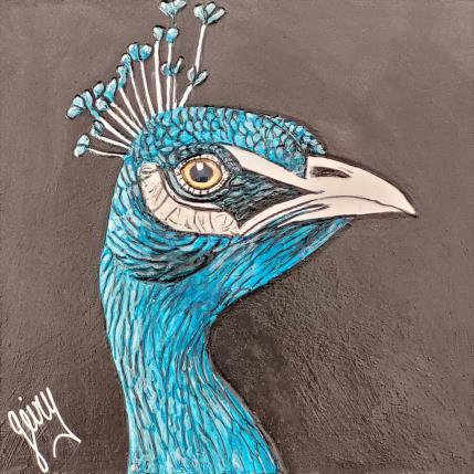 Pintura Paon Bleu por Geiry | Pintura Subject matter Acrylic, Marble powder, Pigments Animals, Nature