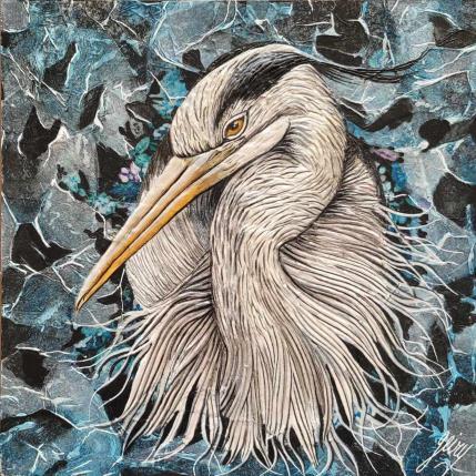 Pintura Heron cendre por Geiry | Pintura Subject matter Acrylic, Marble powder, Pigments Animals, Nature