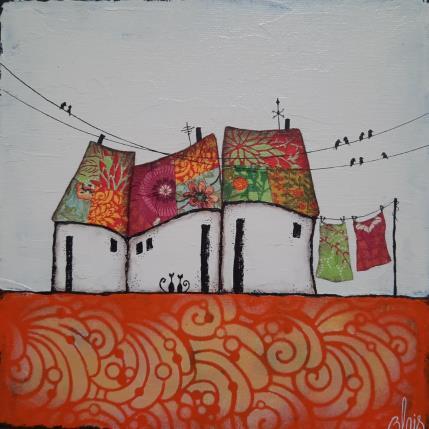 Gemälde sérénité 41 von Blais Delphine | Gemälde Naive Kunst Acryl, Collage Landschaften, Pop-Ikonen