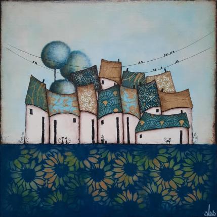 Peinture sérénité 35 par Blais Delphine | Tableau Art Singulier Acrylique, Collage Paysages