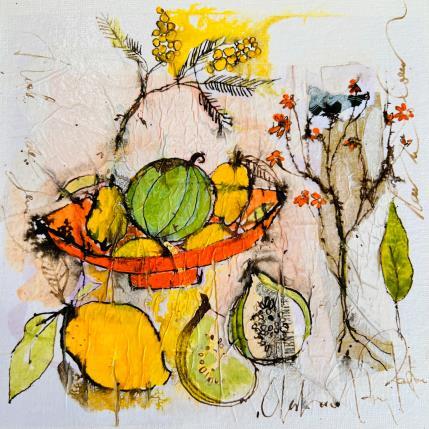 Peinture La coupe aux fruits par Colombo Cécile | Tableau Figuratif Acrylique, Aquarelle, Collage, Encre, Pastel Nature, Natures mortes