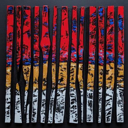 Peinture Bc14 rouge or bleu par Langeron Luc | Tableau Matiérisme Acrylique, Bois, Résine