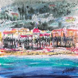 Painting Nice Negresco depuis l’eau by Hoffmann Elisabeth | Painting Figurative Watercolor Urban