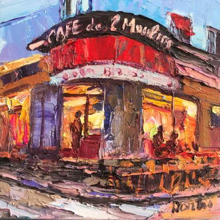 Peinture Café Les Deux Moulins par Dontu Grigore | Tableau Figuratif Huile Urbain
