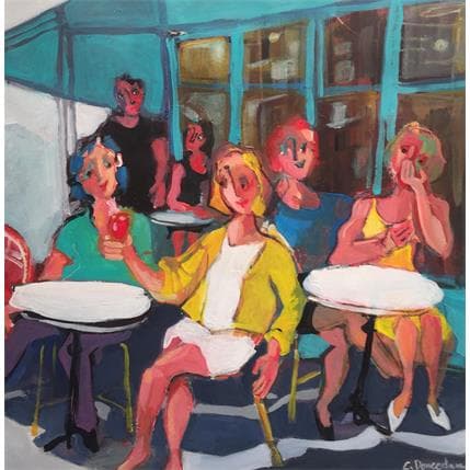 Peinture Le café bleu par Doucedame Christine | Tableau Figuratif Acrylique Scènes de vie