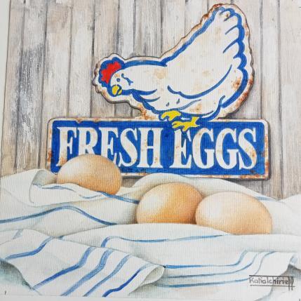 Peinture Œufs à la ferme par Tchirieff Katia | Tableau Figuratif Huile Natures mortes