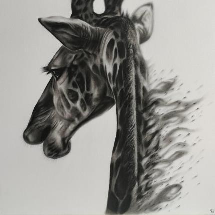 Peinture Girafe par K'Arts | Tableau Figuratif Fusain Animaux, Scènes de vie, Société