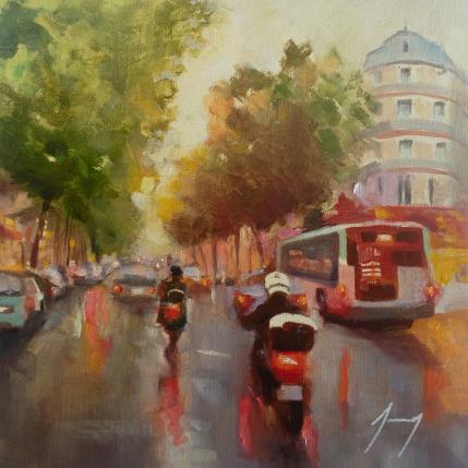 Peinture Le boulevard sous la pluie par Jung François | Tableau Figuratif Huile Urbain