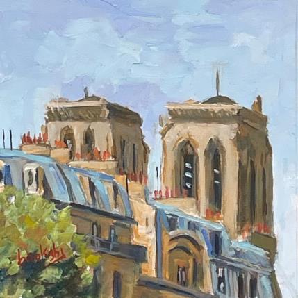 Peinture Notre Dame et Toits de Paris par Brooksby | Tableau Figuratif Huile Architecture, Urbain