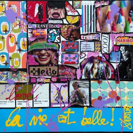 Gemälde La vie est belle ! von Costa Sophie | Gemälde Pop-Art Acryl, Collage, Upcycling