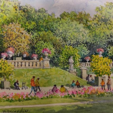 Peinture Paris, Les jardins du Luxembourg par Decoudun Jean charles | Tableau Figuratif Aquarelle Urbain