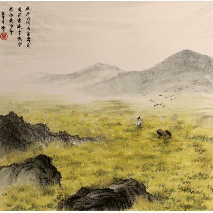 Peinture Mer de fleur sur la prairie par Amblard Rui | Tableau Figuratif Aquarelle, Encre Paysages