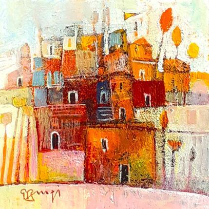 Peinture AM117 VILLAGE ROUGE  par Burgi Roger | Tableau Figuratif Acrylique Architecture, Nature, Urbain