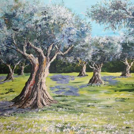 Peinture Les Oliviers de Provence par Rey Ewa | Tableau Figuratif Acrylique Paysages