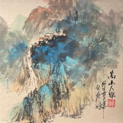 Painting Mountain village by Yu Huan Huan | Painting Figurative Ink Landscapes, Nature