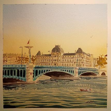 Peinture Université et pont par De León Lévi Marcelo | Tableau Figuratif Aquarelle Urbain