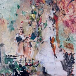 Peinture Never want to grow up par Bergeron Marie-Josée | Tableau Abstrait Acrylique, Collage, Papier, Posca