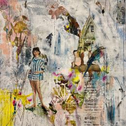 Peinture Love you and adore you par Bergeron Marie-Josée | Tableau Abstrait Acrylique, Collage, Papier, Pastel, Textile