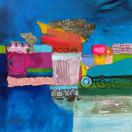 Painting Le village des roues by Lau Blou | Painting Abstract Acrylic, Gluing, Gold leaf, Paper Landscapes, Pop icons