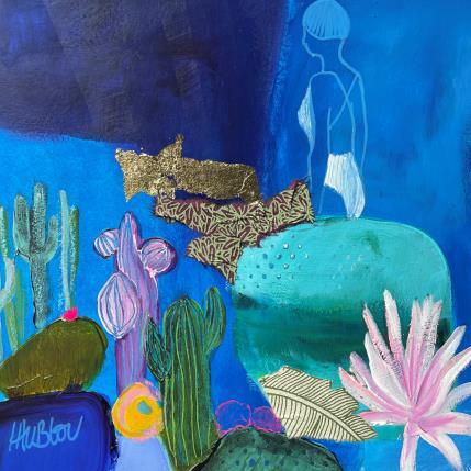 Painting Plongeuse nocturne by Lau Blou | Painting Abstract Acrylic, Gluing, Gold leaf Landscapes, Pop icons