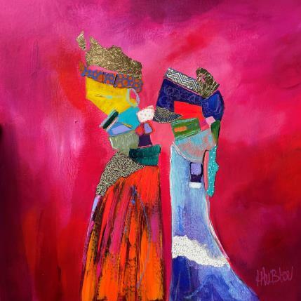 Painting Rapprochement amoureux by Lau Blou | Painting Abstract Acrylic, Gluing, Gold leaf Portrait