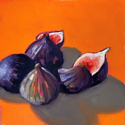 Painting figues sur fond orange by Morales Géraldine | Painting Figurative Oil Still-life